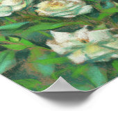 Poster Roses blanches Fleurs Feuilles vertes Peinture flo (Coin)