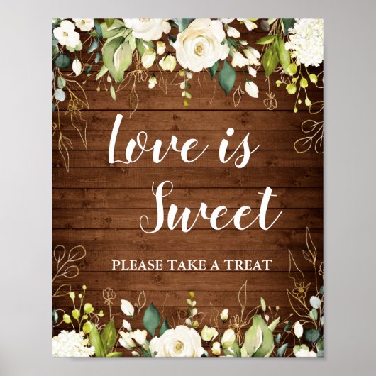 Poster Roses blanches Floral Greenery Bar Mariage Dessert (Devant)