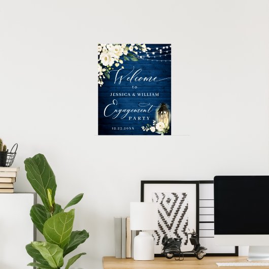 Poster Roses blanches Lanterne en bois bleu (Bureau à domicile)