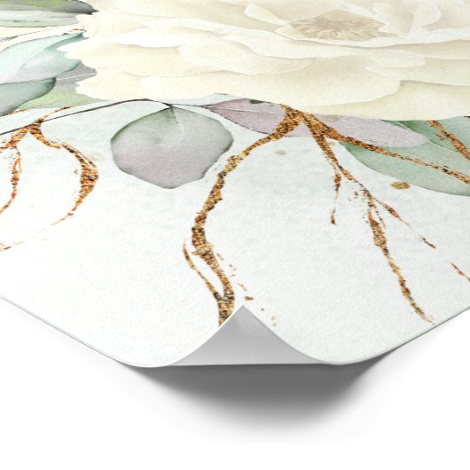 Poster Roses blanches Vert Arrière-plan alphabétique (Coin)