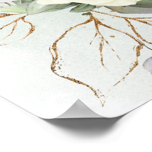 Poster Roses blanches Vert Eucalyptus Or Géométrique (Coin)