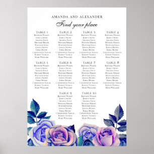 Poster Roses bleues et violettes. Plan de table de mariag