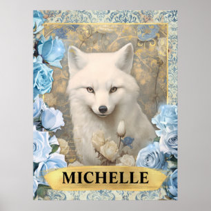Poster Roses Bleues Romantiques et Fantaisie de Renard Bl