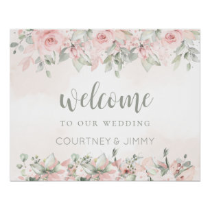Poster Roses Blusants Bienvenue À Notre Mariage