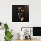 Poster Roses Brûlantes – Élégance Dorée (Bureau à domicile)