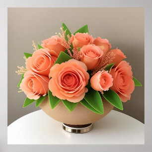 Poster Roses corail élégantes dans une bouteille en verre