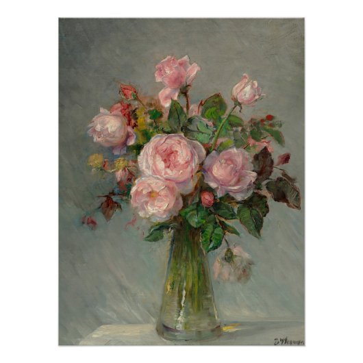 Poster Roses dans un vase brillant (Devant)