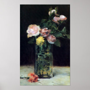 Poster Roses dans un vase de verre La vie morte par Manet