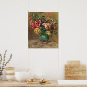Poster Roses dans un vase vert par Pierre-Auguste Renoir (Cuisine)