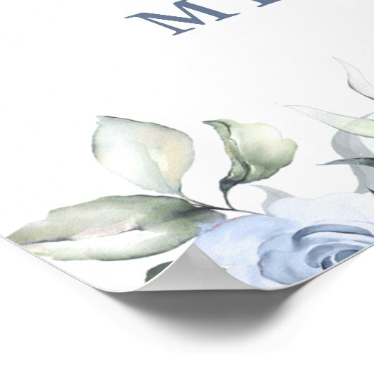 Poster Roses d'aquarelle bleu foncé assis (Coin)