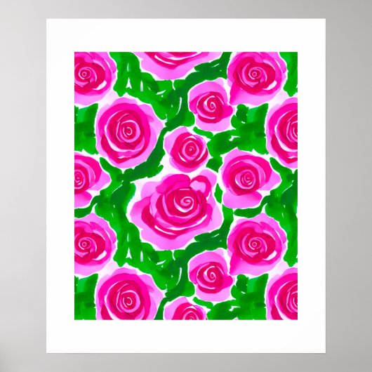 Poster Roses d'aquarelle rose Fuchsia (Devant)