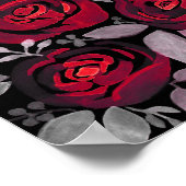 Poster Roses d'aquarelle, roses rouges sur noir (Coin)