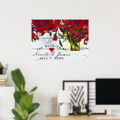 Poster Roses d'aquarelle rouge romantique et Mariage de l (Bureau à domicile)