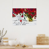 Poster Roses d'aquarelle rouge romantique et Mariage de l (Cuisine)