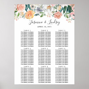 Poster Roses de jardin Floral 9 Tables Plan de table de m