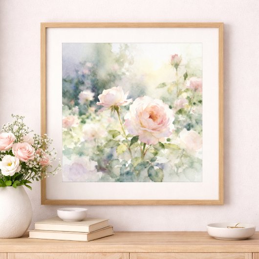 Poster Roses de jardin rose fardé