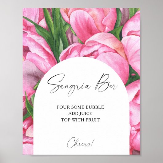 Poster Roses de pivoine aquarelle - barre de sangria (Devant)