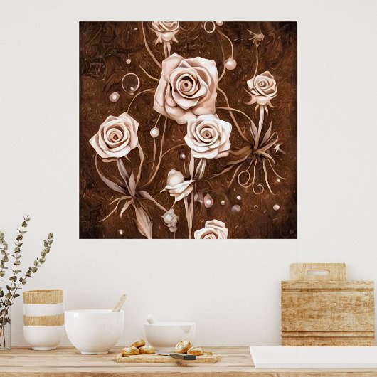 Poster Roses de sépia peint (Cuisine)