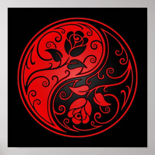 Poster Roses de Yin Yang rouge et noir (Devant)