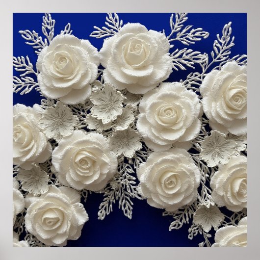 Poster Roses décoratives blanches élégantes (Devant)