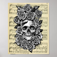Roses du crâne humain partition Art Illustration