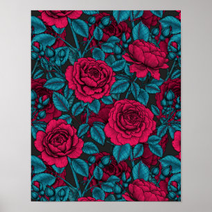 Poster Roses en rouge et bleu