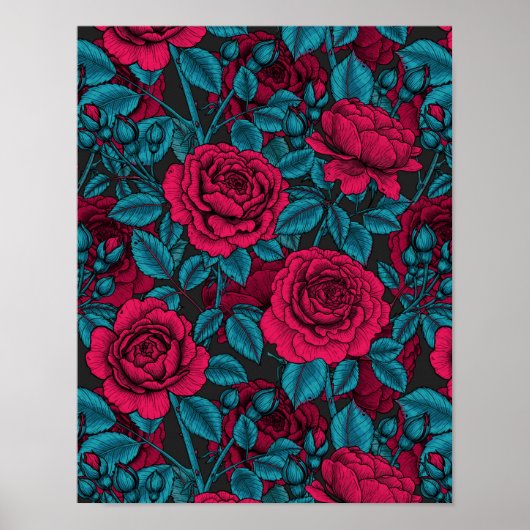 Poster Roses en rouge et bleu (Devant)