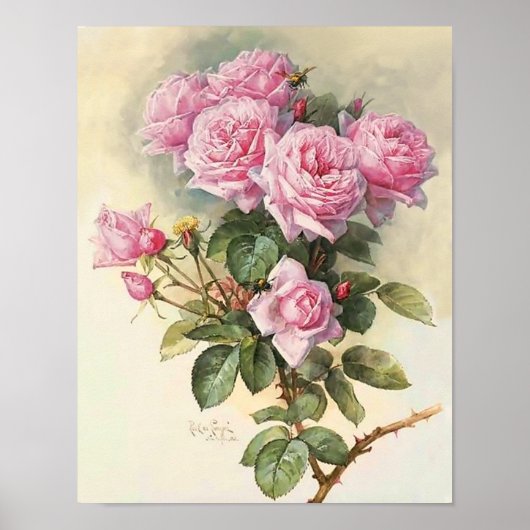 Poster Roses et bourdons Paul de Longpre Art (Devant)