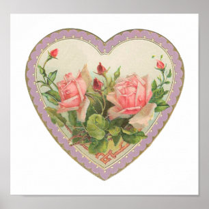 Poster Roses Et Lavande Vintage Valentine Coeur