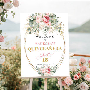 Poster Roses Fines Modernes en Rose Doré pour Accueil de