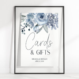 Poster Roses Fleurs Bleu Poussiéreux Carte de Mariage & C