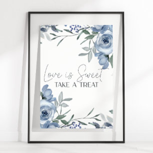 Poster Roses Fleurs Bleu Poussiéreux Mariage L'Amour Est