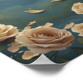 Poster Roses & Floating Petals Teal Blue Oil Painting (Coin)