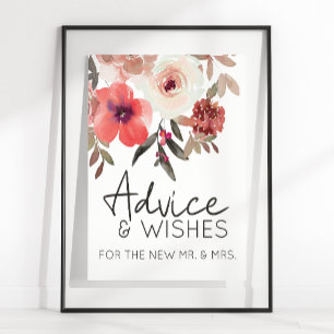 Poster Roses Florales Rouge Fardée Souhaits de Conseils É