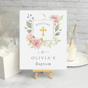 Poster Roses généreux   Élégant Baptême floral rose