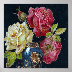 Poster Roses in a Vase Vintage