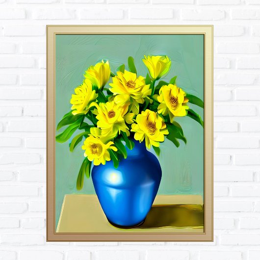 Poster Roses jaunes dans un Vase bleu Boho Art