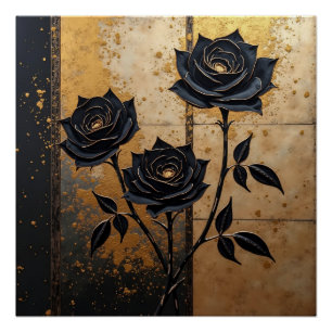 Poster Roses noirs en or : Élégance noire