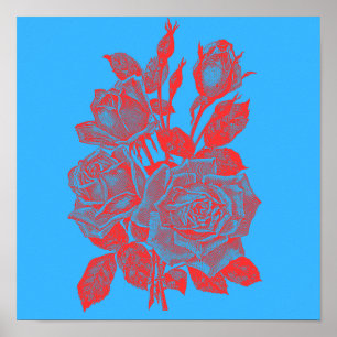 Poster Roses Pop-Art Néon : Gravure Rouge Vibrante