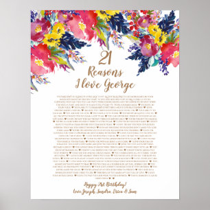 Poster Roses raisons pour lesquelles je t'aime 21ème anni