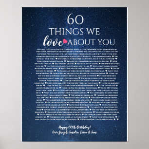 Poster Roses raisons pour lesquelles nous t'aimons 60 cho