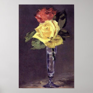 Poster Roses romantiques en verre de Champagne