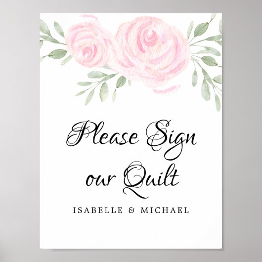 Poster Roses rose Aquarelle signe notre couette (Devant)