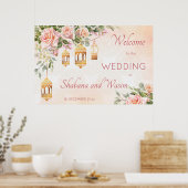 Poster Roses rose crème pastel lanternes arabes bienvenue (Cuisine)