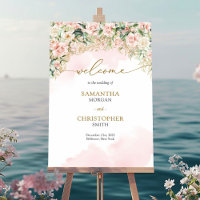Roses rose pastel et or doux Mariage Bienvenue