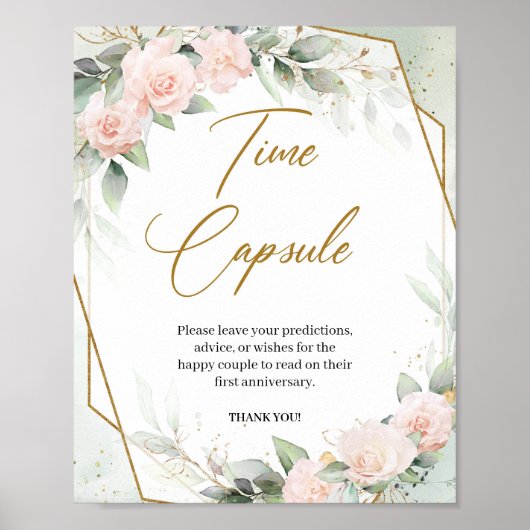 Poster Roses rose pastel eucalyptus or capsule temporelle (Devant)