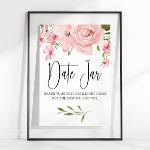 Poster Roses roses blush élégant signe de nuit de date fl