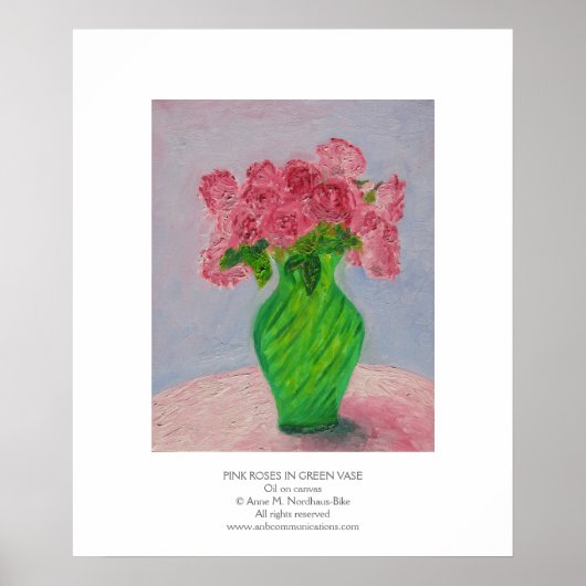 Poster Roses roses dans Vase Vert (Devant)
