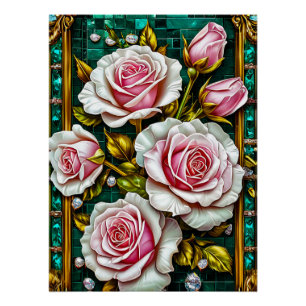 Poster Roses roses élégantes dans un or luxueux