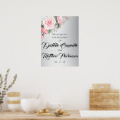 Poster Roses roses et Mariage d'argent métallique Bienven (Cuisine)